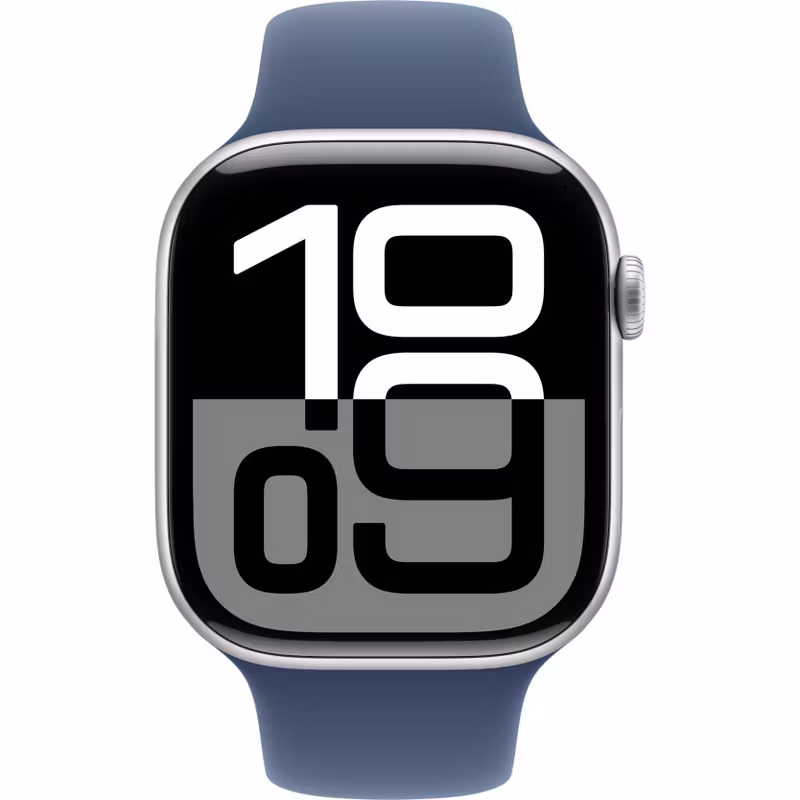 AppleWatch Series 10 GPS 46mm Silver Aluminium Case with Denim Sport Band - M/L