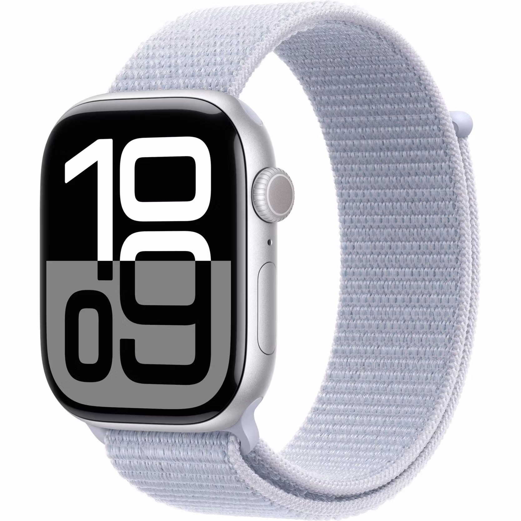 Apple Watch Series 10, Smartwatch (silver, aluminum, 46 mm, Sport Loop blue cloud, cellular)