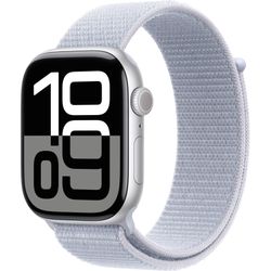 Apple Watch Series 10, Smartwatch (silver, aluminum, 46 mm, Sport Loop blue cloud, cellular)