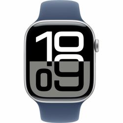 Apple Watch Series 10, Smartwatch (silver, aluminum, 46 mm, sports strap Denim M/L, cellular)