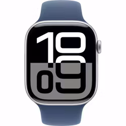 Apple Watch Series 10, Smartwatch (silver, aluminum, 46 mm, sports strap Denim S/M, cellular)