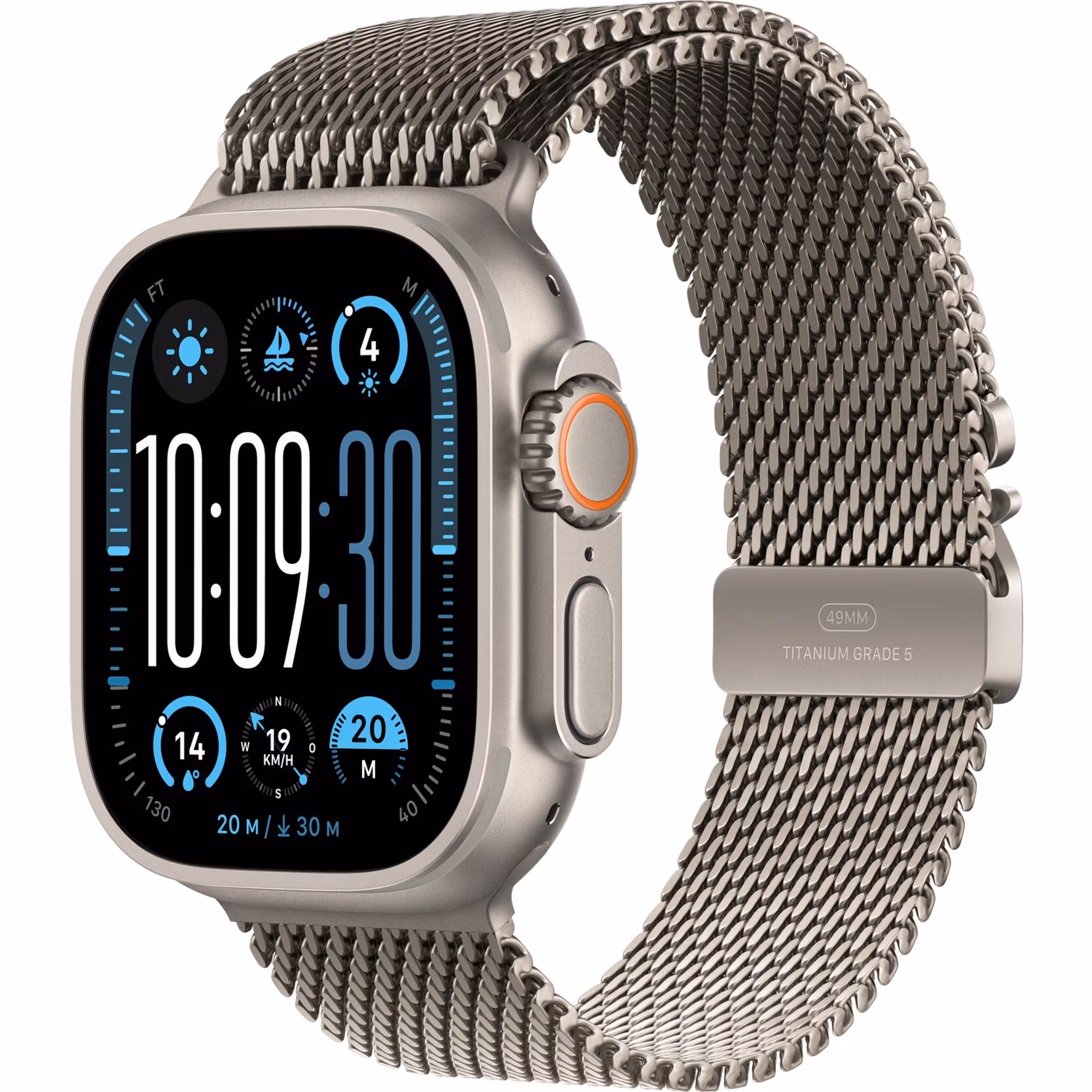 Apple Watch Ultra 2, Smartwatch (grey, 49 mm, Milanese strap titanium natural, titanium case, cellular)