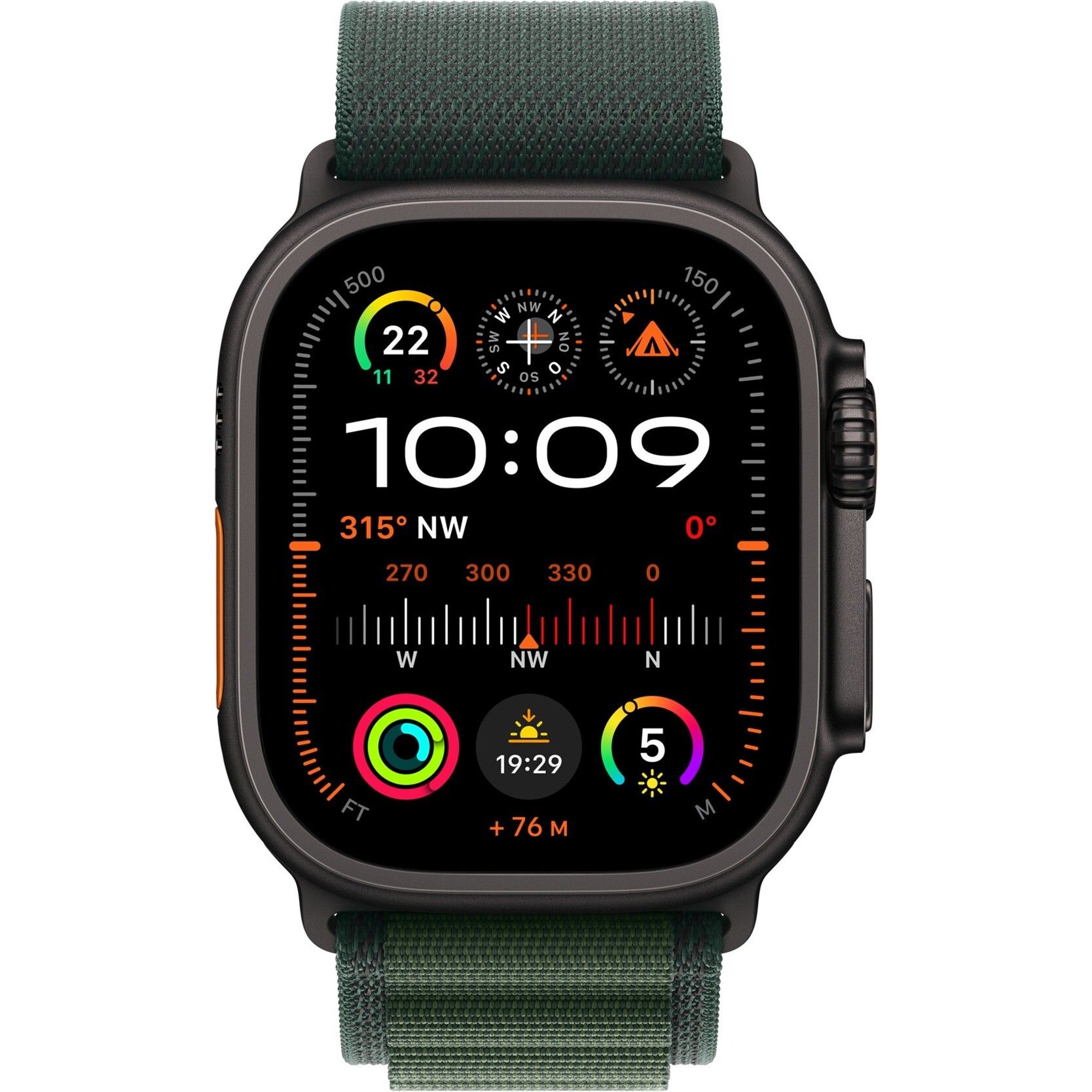 Apple Watch Ultra 2 GPS + Cell 49 mm Svart titan med Mörkgrön Bergsloop