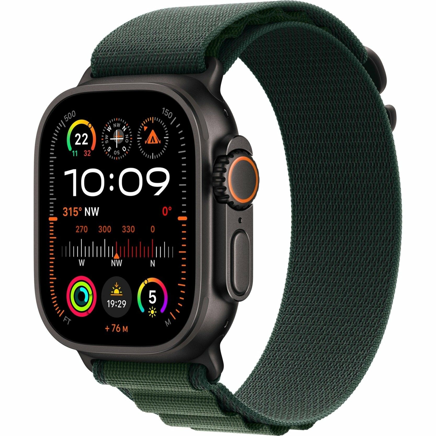 Apple Watch Ultra 2 GPS + Cell 49 mm Svart titan med Mörkgrön Bergsloop
