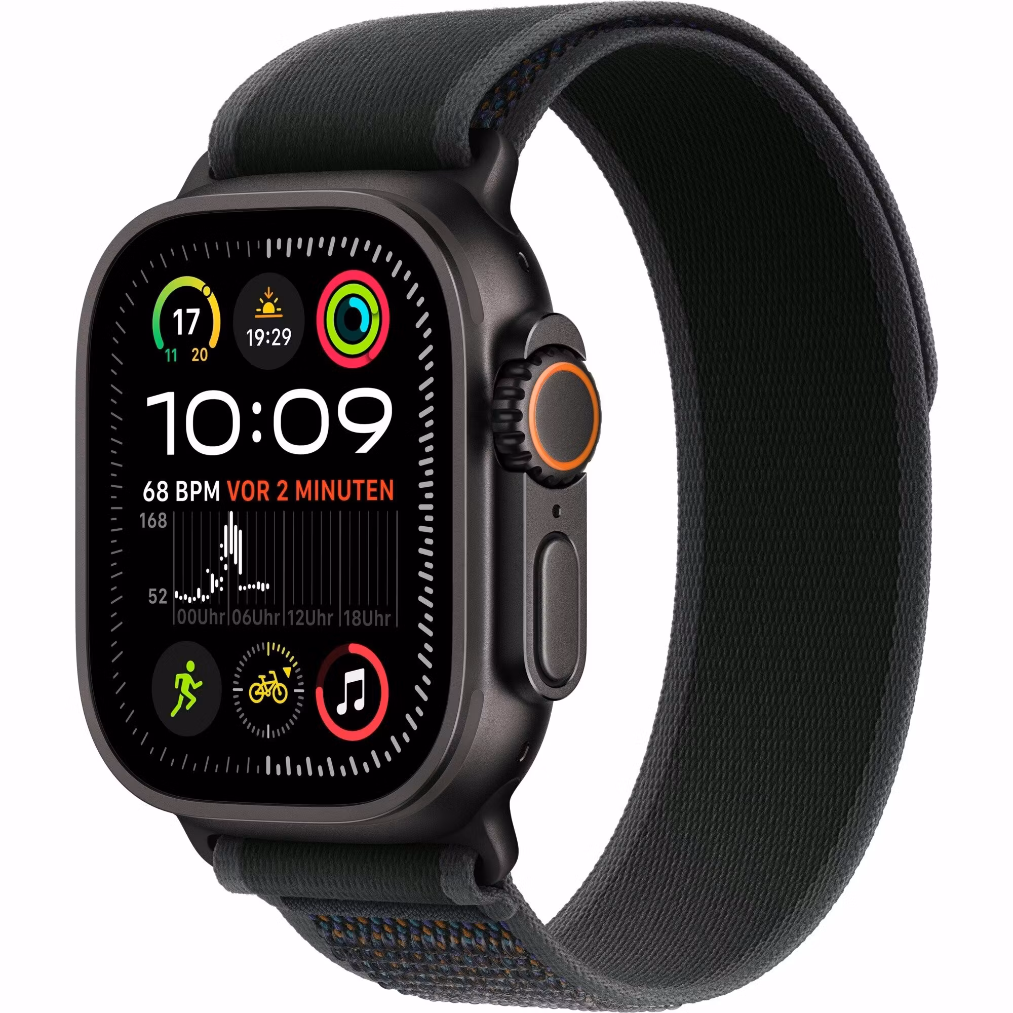 Apple Watch Ultra 2, Smartwatch (black, 49 mm, Trail Loop black M/L, titanium case, cellular)