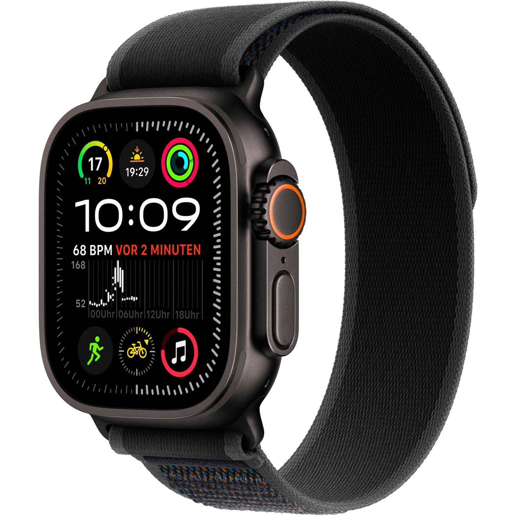 Apple Watch Ultra 2, Smartwatch (black, 49 mm, Trail Loop black S/M, titanium case, cellular)