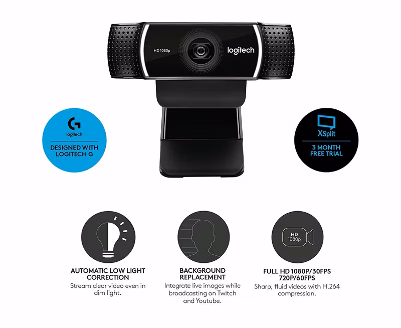 Logitech C922 Pro Stream webbkamera - svart