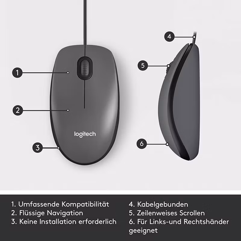 Logitech M100 Trådbunden Mus Svart