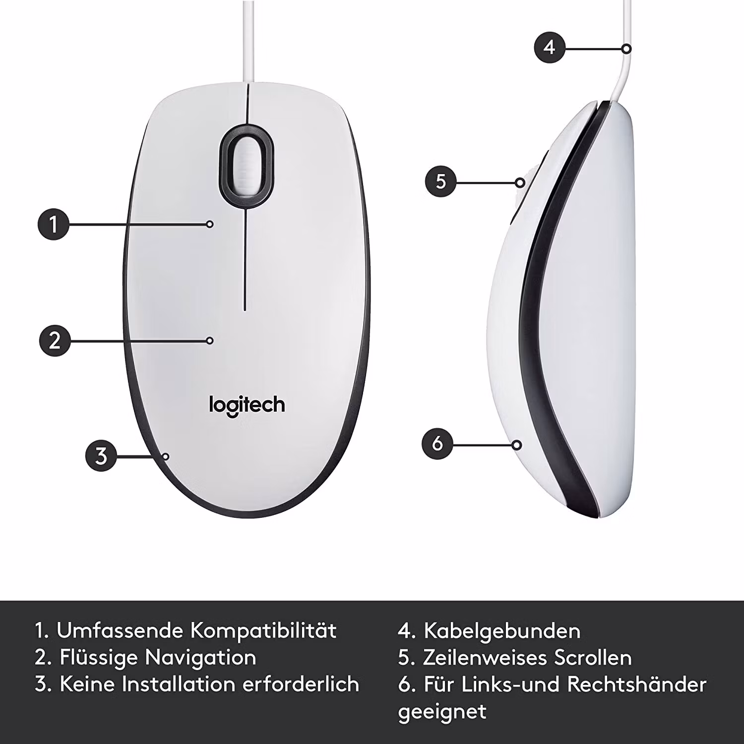 Logitech M100 Trådbunden Mus Vit