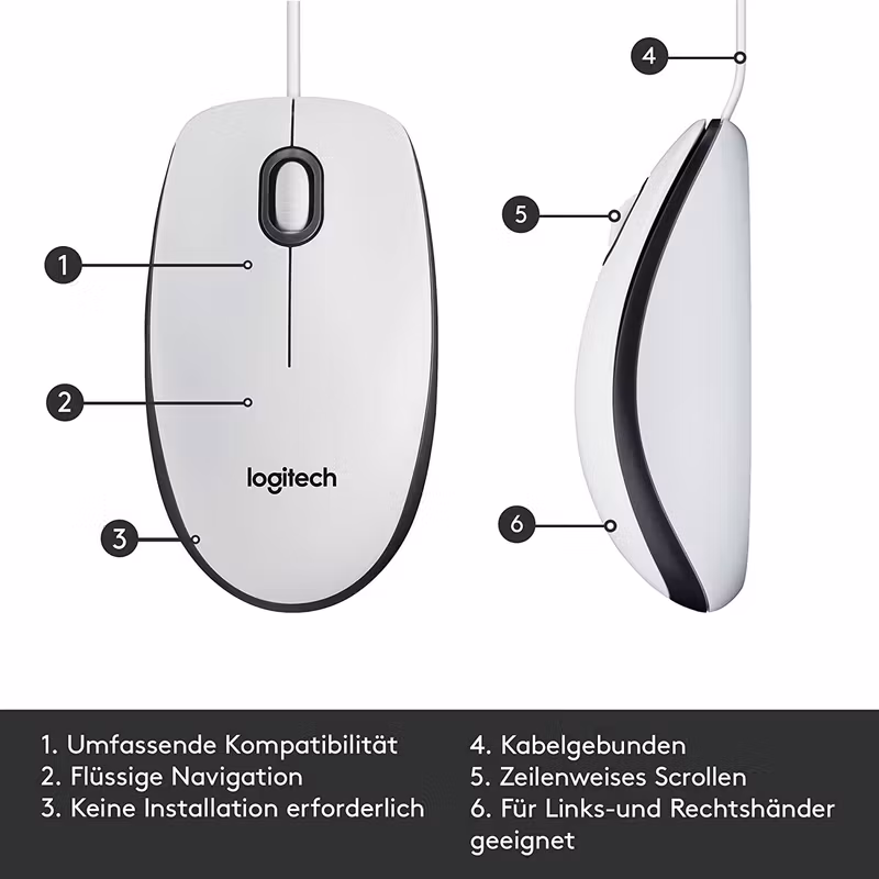 Logitech M100 Trådbunden Mus Vit