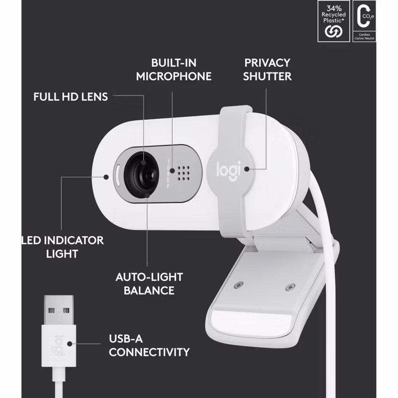 Logitech BRIO 100 Webbkamera Vit
