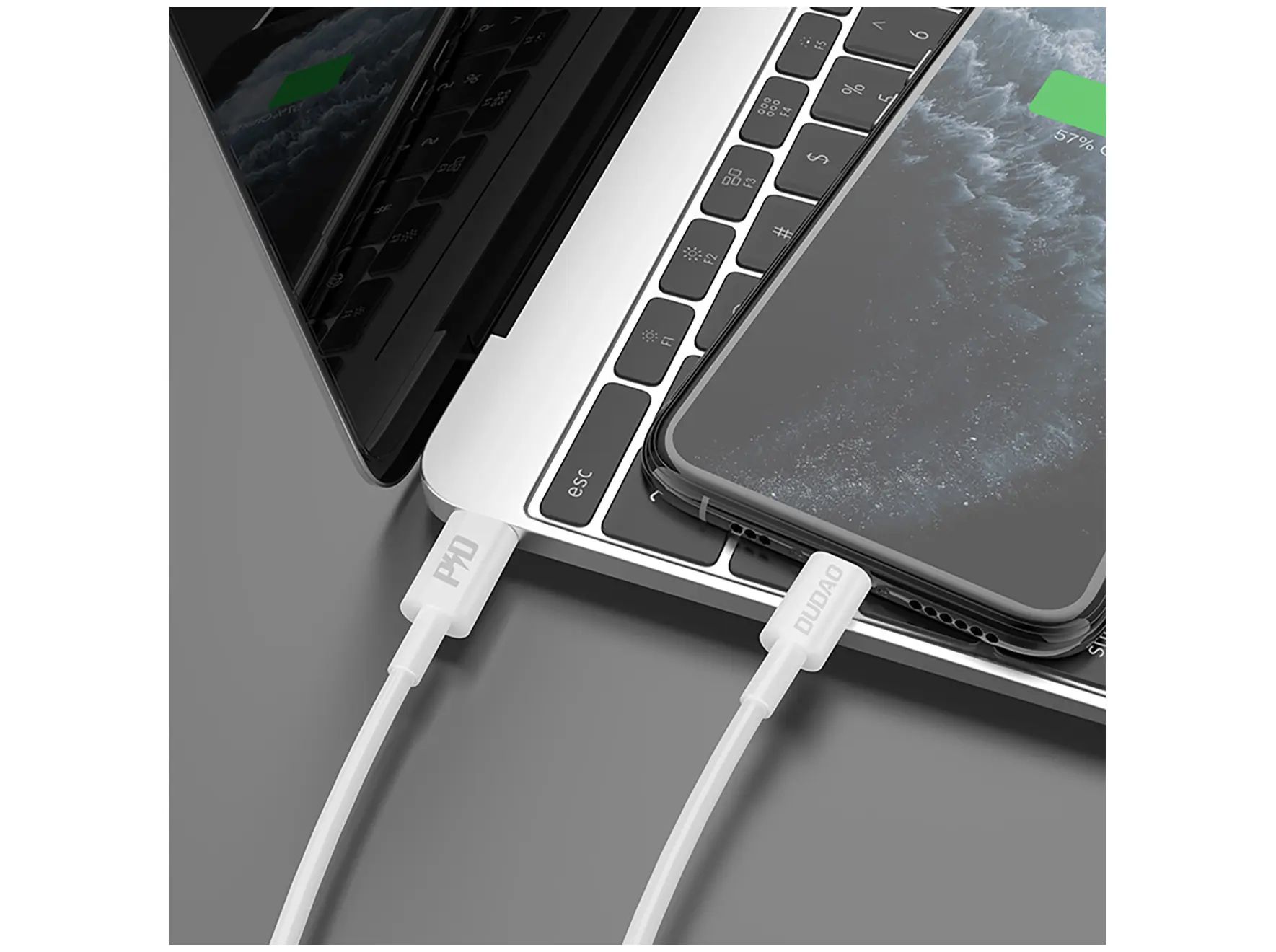 Dudao USB-C till Lightning-kabel med PD 20W och snabb dataöverföring Vit