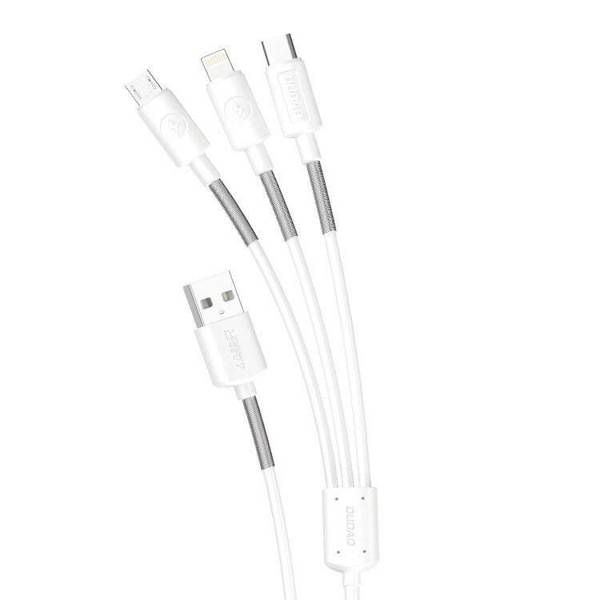 Dudao USB-A till Lightning/USB Micro/USB-C 3-in-1 kabel 1,2m Vit