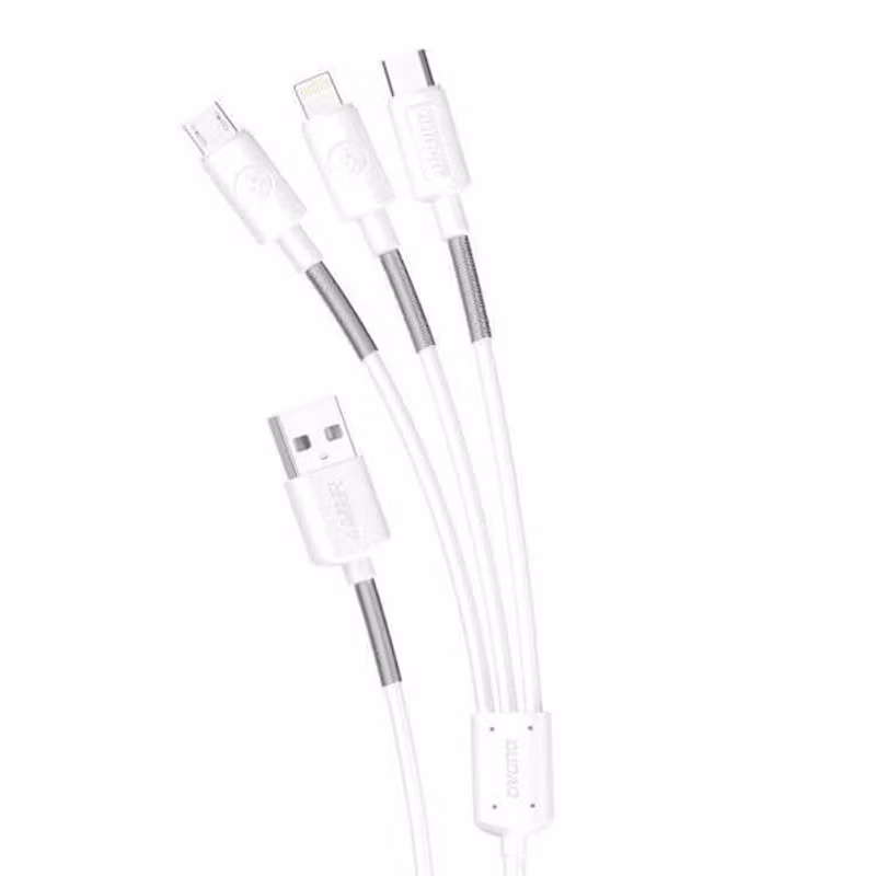Dudao USB-A till Lightning/USB Micro/USB-C 3-in-1 kabel 1,2m Vit