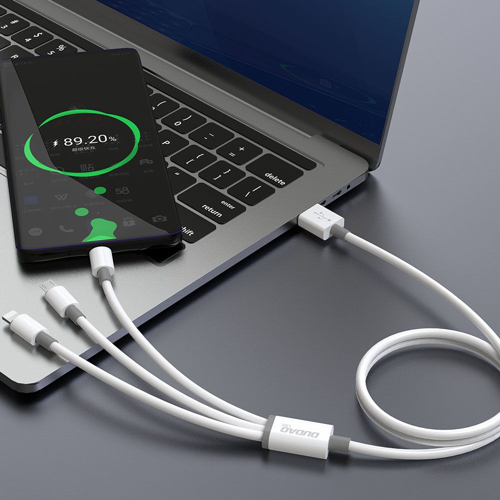 Dudao USB-A till Lightning/USB Micro/USB-C 3-in-1 kabel 1,2m Vit