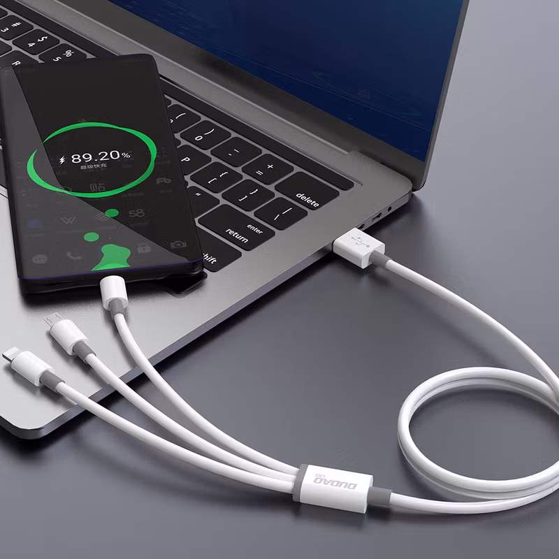 Dudao USB-A till Lightning/USB Micro/USB-C 3-in-1 kabel 1,2m Vit