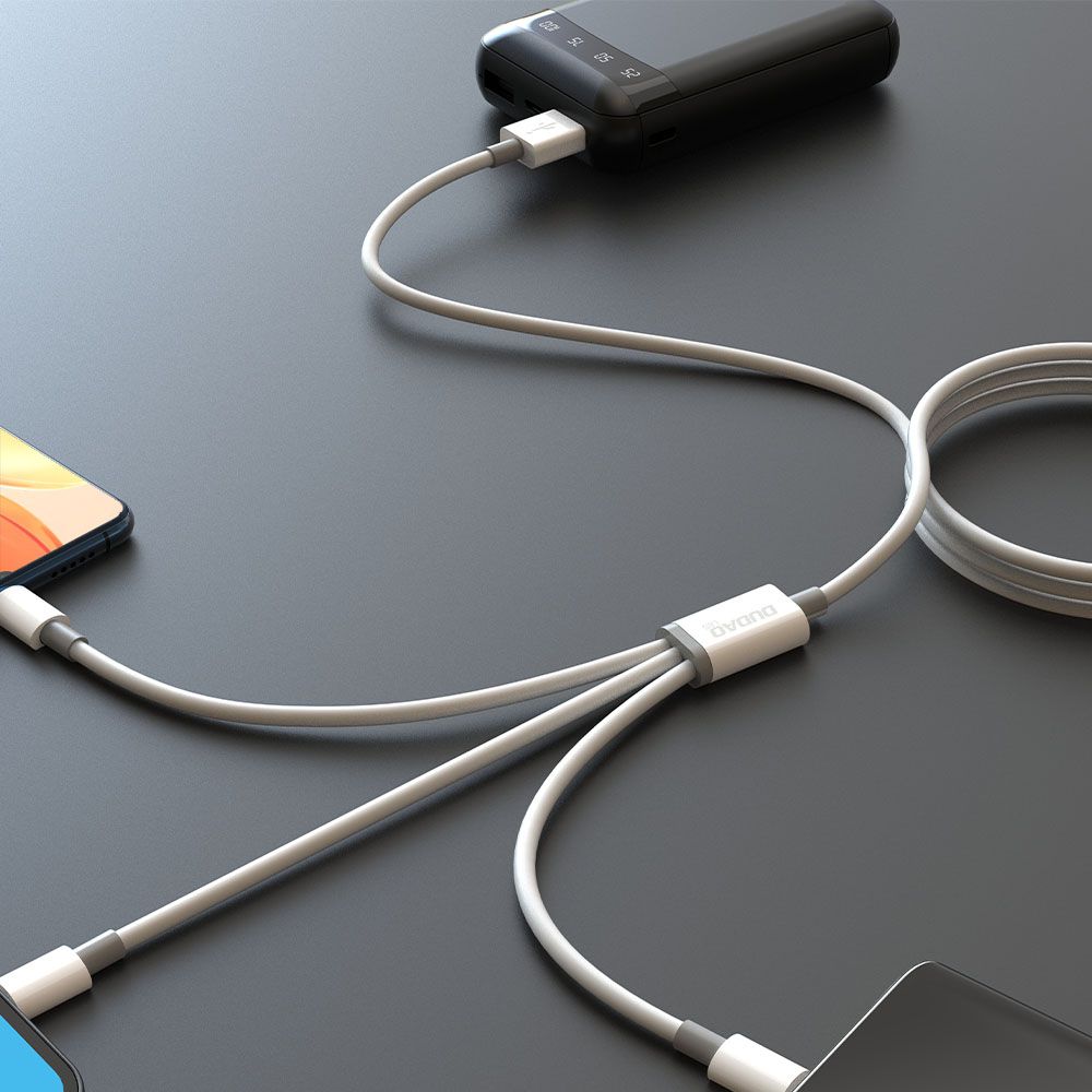 Dudao USB-A till Lightning/USB Micro/USB-C 3-in-1 kabel 1,2m Vit