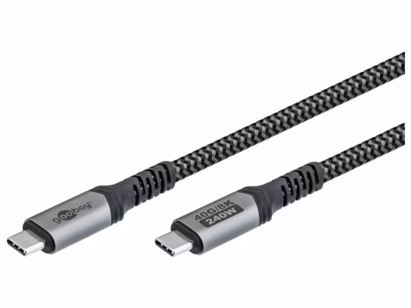 Goobay USB4 Gen 3x2-kabel, USB-C hane > USB-C hane, 40 Gbit/s (svart/grå, 1,8 meter, PD, laddning upp till 240 watt)