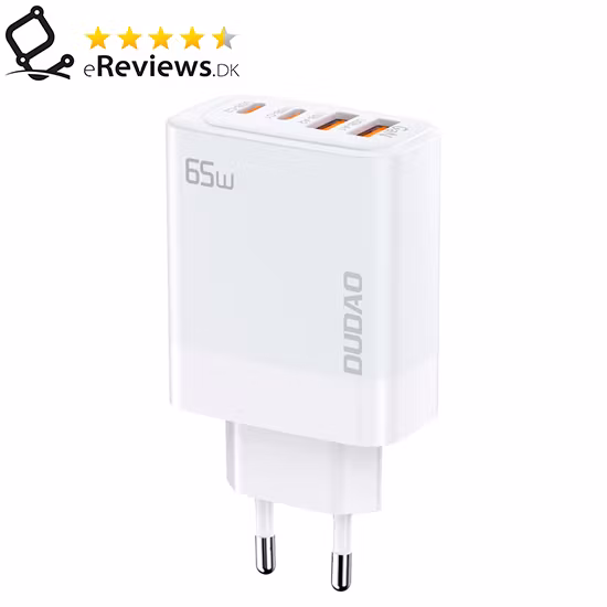 Dudao A65EU Supersnabb Adapter 65Watt GaN 2xUSB-C + 2xUSB-A Vit