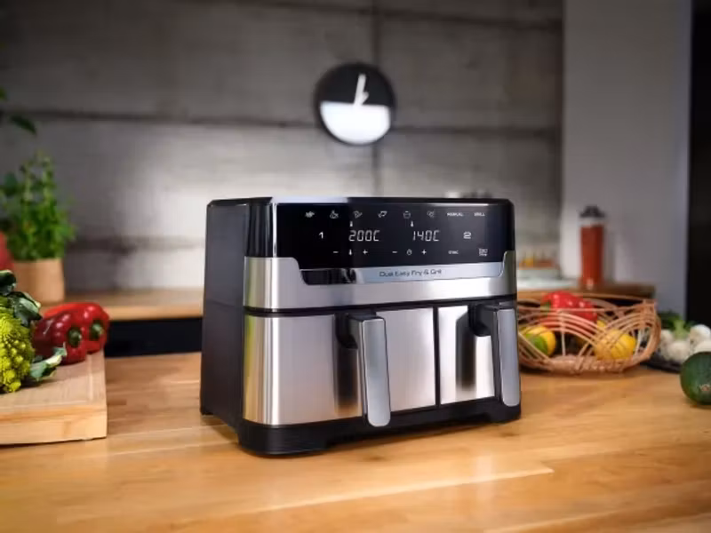 Tefal Dual Easy Fry & Grill EY905D Dubbel 8,3 L 2700 W Airfryer Rostfritt stål
