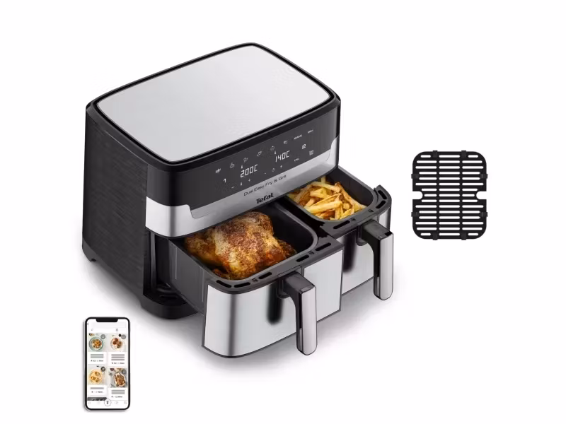 Tefal Dual Easy Fry & Grill EY905D Dubbel 8,3 L 2700 W Airfryer Rostfritt stål