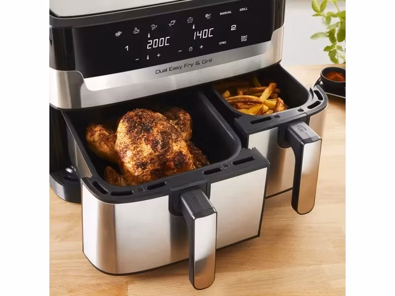 Tefal Dual Easy Fry & Grill EY905D Dubbel 8,3 L 2700 W Airfryer Rostfritt stål