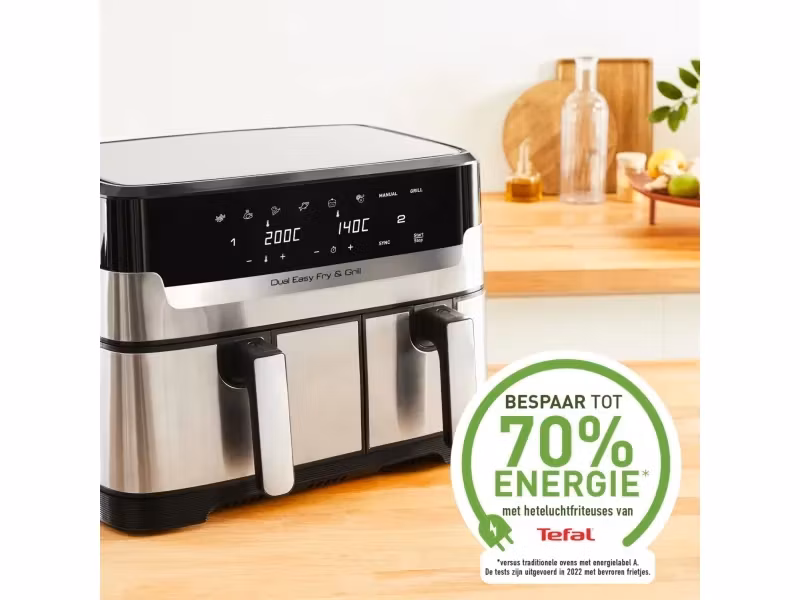 Tefal Dual Easy Fry & Grill EY905D Dubbel 8,3 L 2700 W Airfryer Rostfritt stål