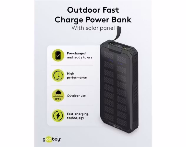 Goobay Powerbank snabbladdare med Solpanel 20.000 mAh Svart