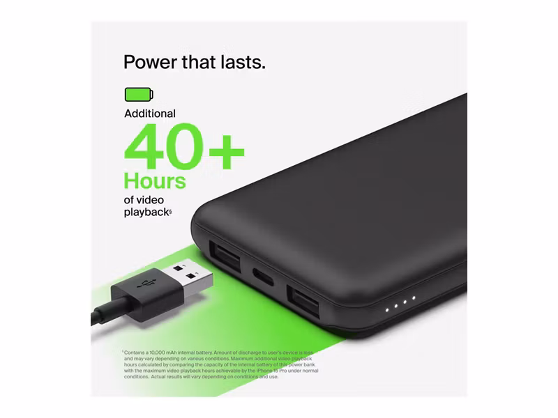 Belkin powerbank 10 000 mAh med 2x USB-A och 1x USB-C 15W Svart