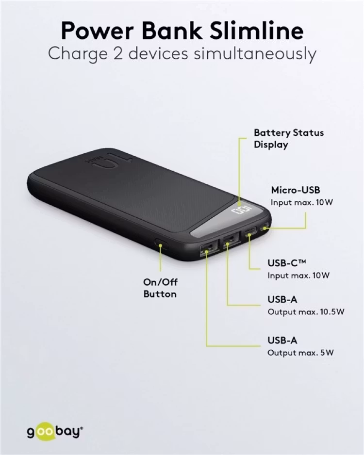 Goobay Powerbank Slimline 10,000 mAh Svart