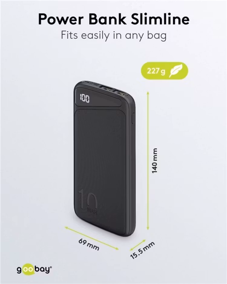 Goobay Powerbank Slimline 10,000 mAh Svart