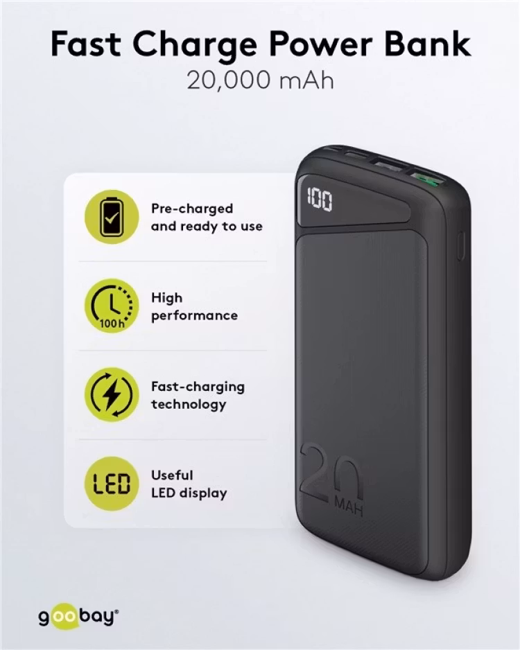 Goobay Powerbank 20 000 mAh snabbladdare USB-C Svart