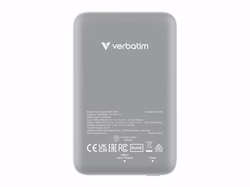 Verbatim Charge 'n' Go Trådlös Powerbank 10000mAh Grå