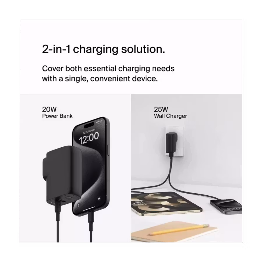 Belkin hybrid laddare 25 W väggladdare + powerbank 5000 mAh + reseadaptersats