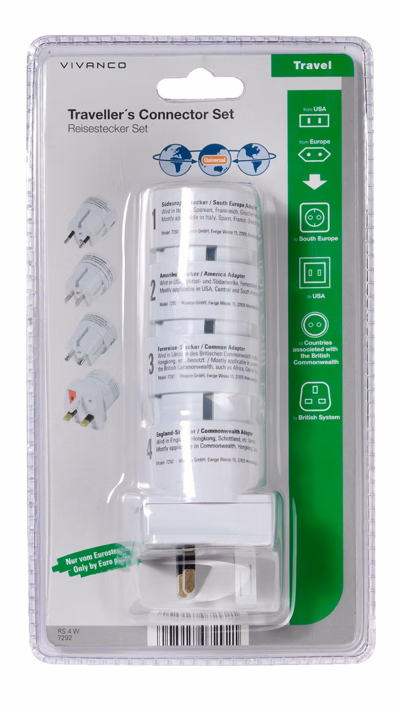 Vivanco Reseadapter Set EUROPA/USA -> Världen Vit