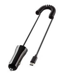 Vivanco Billaddare USB-C 2.4A med spiral kabel Svart