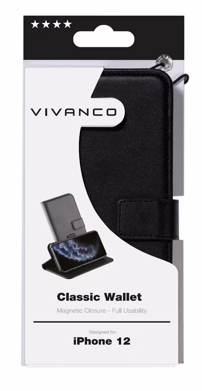 Vivanco Classic Plånboksfodral iPhone 12 mini Svart