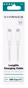 Vivanco Longlife USB-C/USB-C 2.0 kabel 0.5m Vit