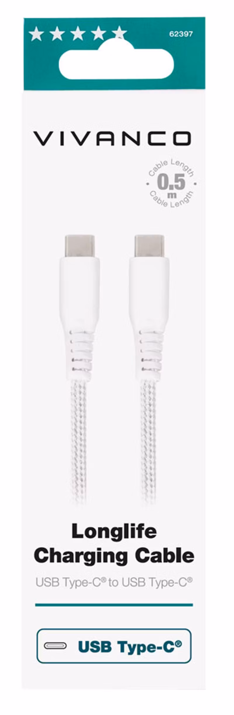 Vivanco Longlife USB-C/USB-C 2.0 kabel 0.5m Vit