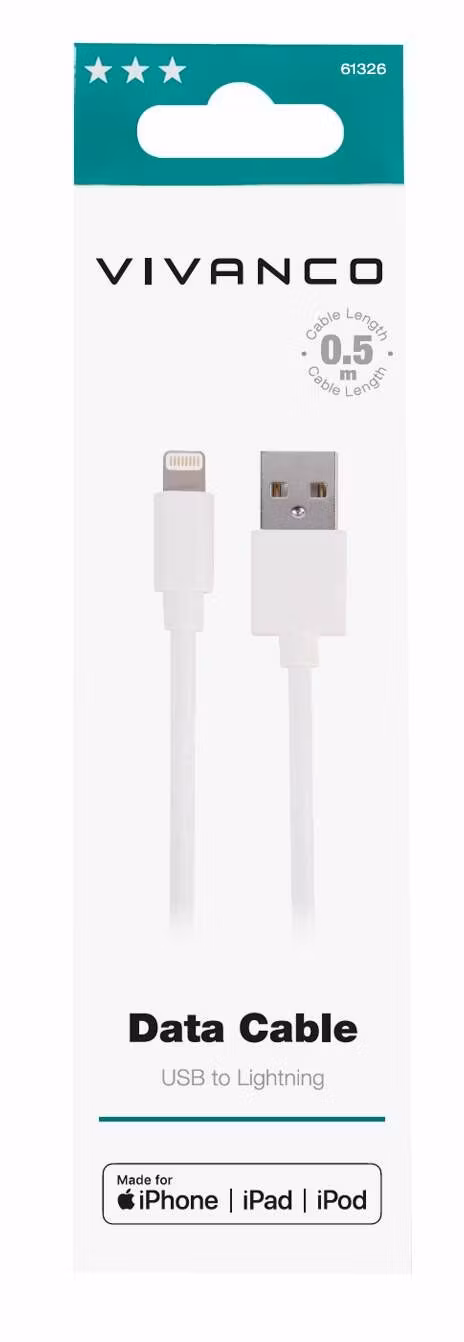 Vivanco Lightning ladd-/synk. kabel MFI 0.5m Vit