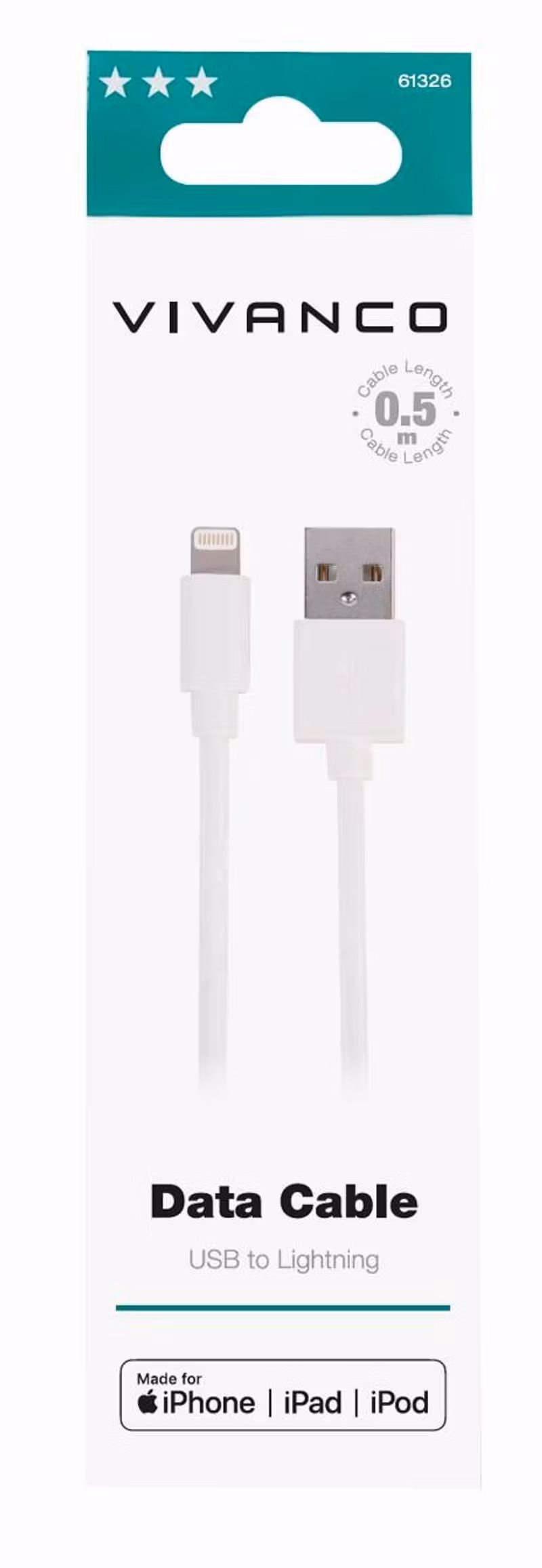 Vivanco Lightning ladd-/synk. kabel MFI 0.5m Vit