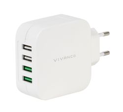 Vivanco USB hemladdare 4.8A (2.4A/1A) 4xUSB Vit
