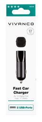 Vivanco 2xUSB Billaddare (2.4A+1A) 12/24V Svart