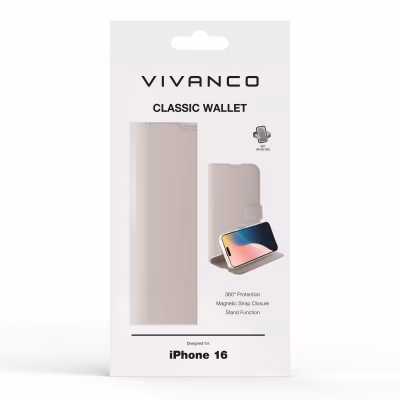 Vivanco Classic Plånboksfodral iPhone 16 Greige
