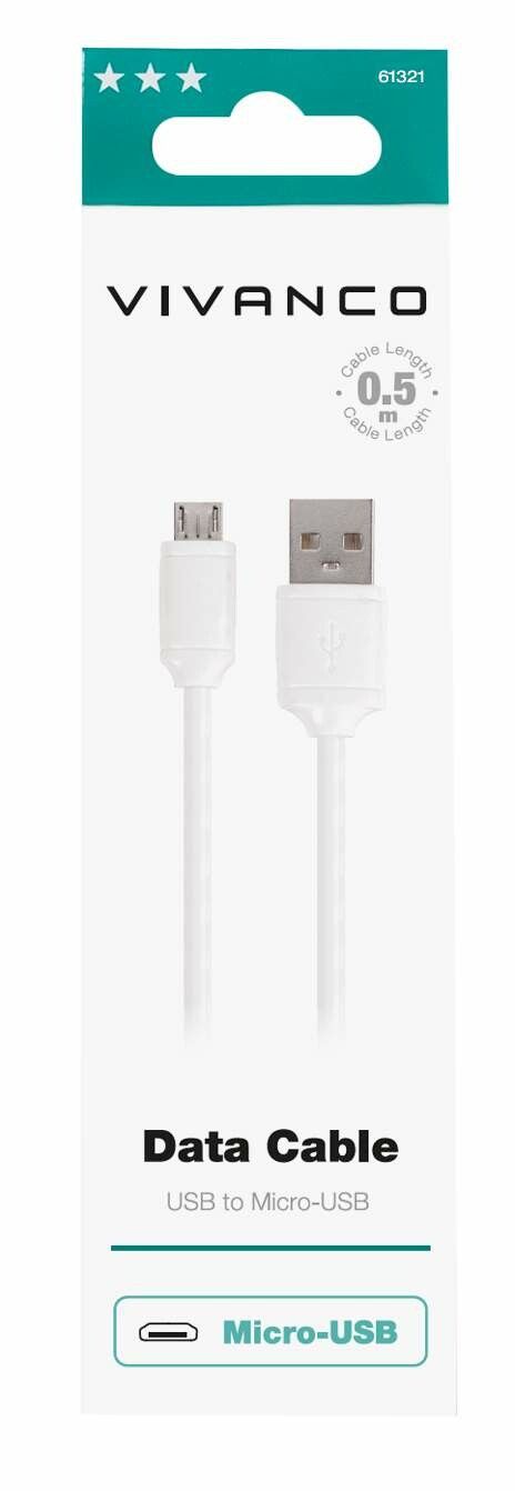 Vivanco Micro-USB Ladd-/Synk. kabel 0.5m Vit