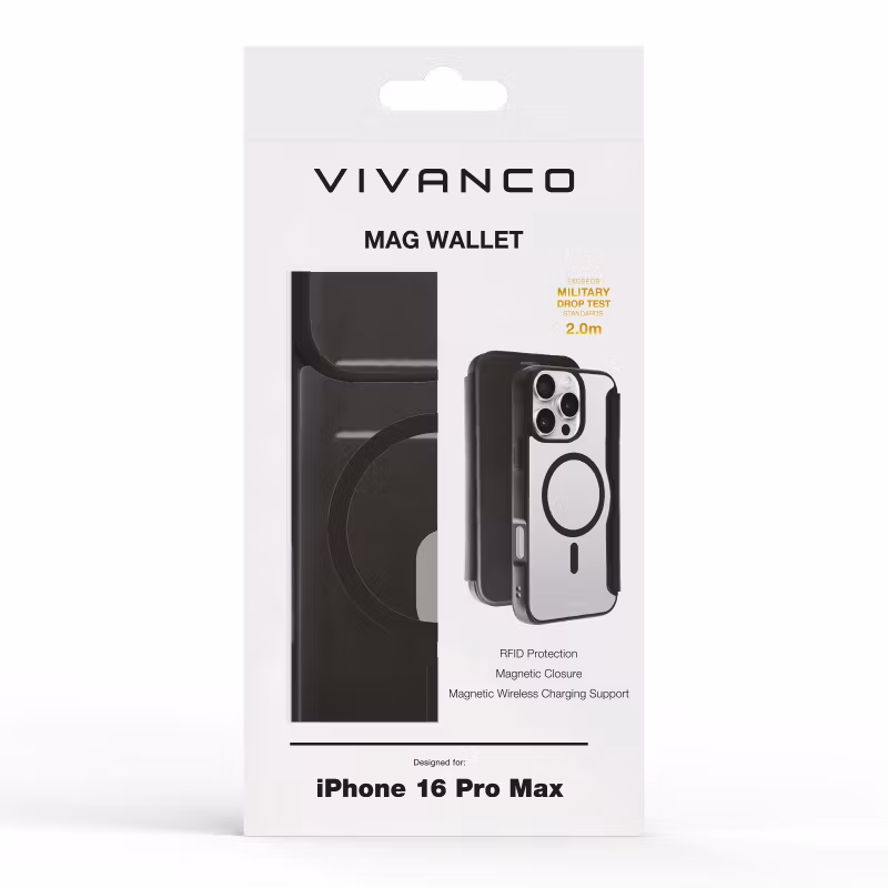 Vivanco Mag Wallet Plånboksfodral iPhone 16 Pro Max Svart