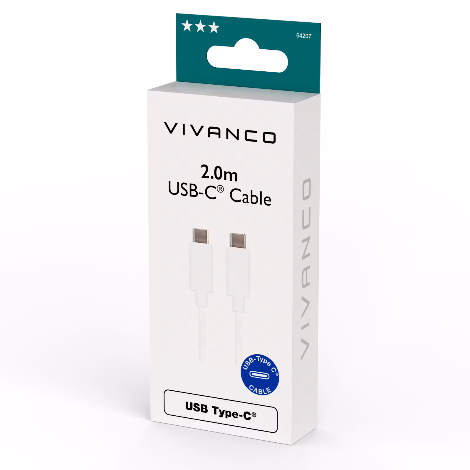 Vivanco USB-C/USB-C 2.0 kabel 2m Vit