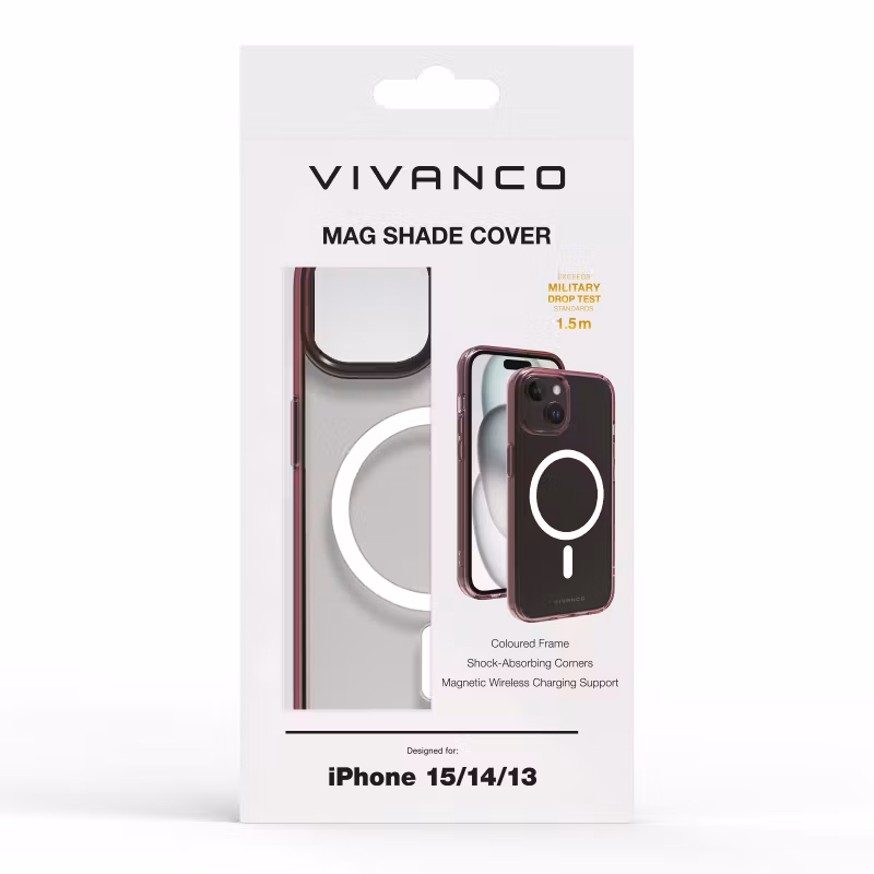 Vivanco Mag Shade skal iPhone 15/14/13 Transparent/Lila