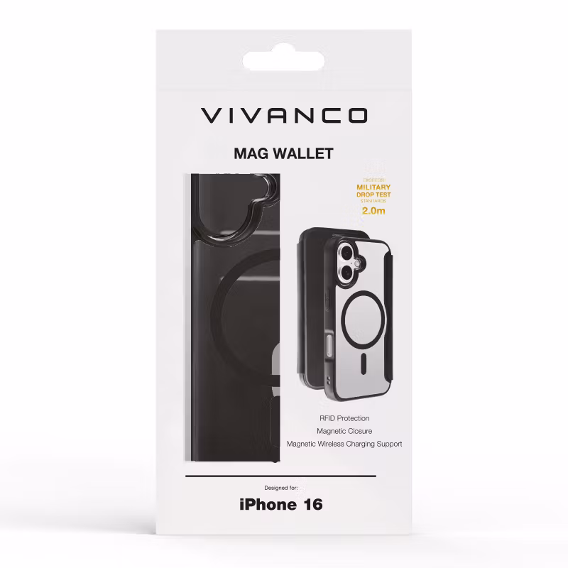 Vivanco Mag Wallet Plånboksfodral iPhone 16 Svart