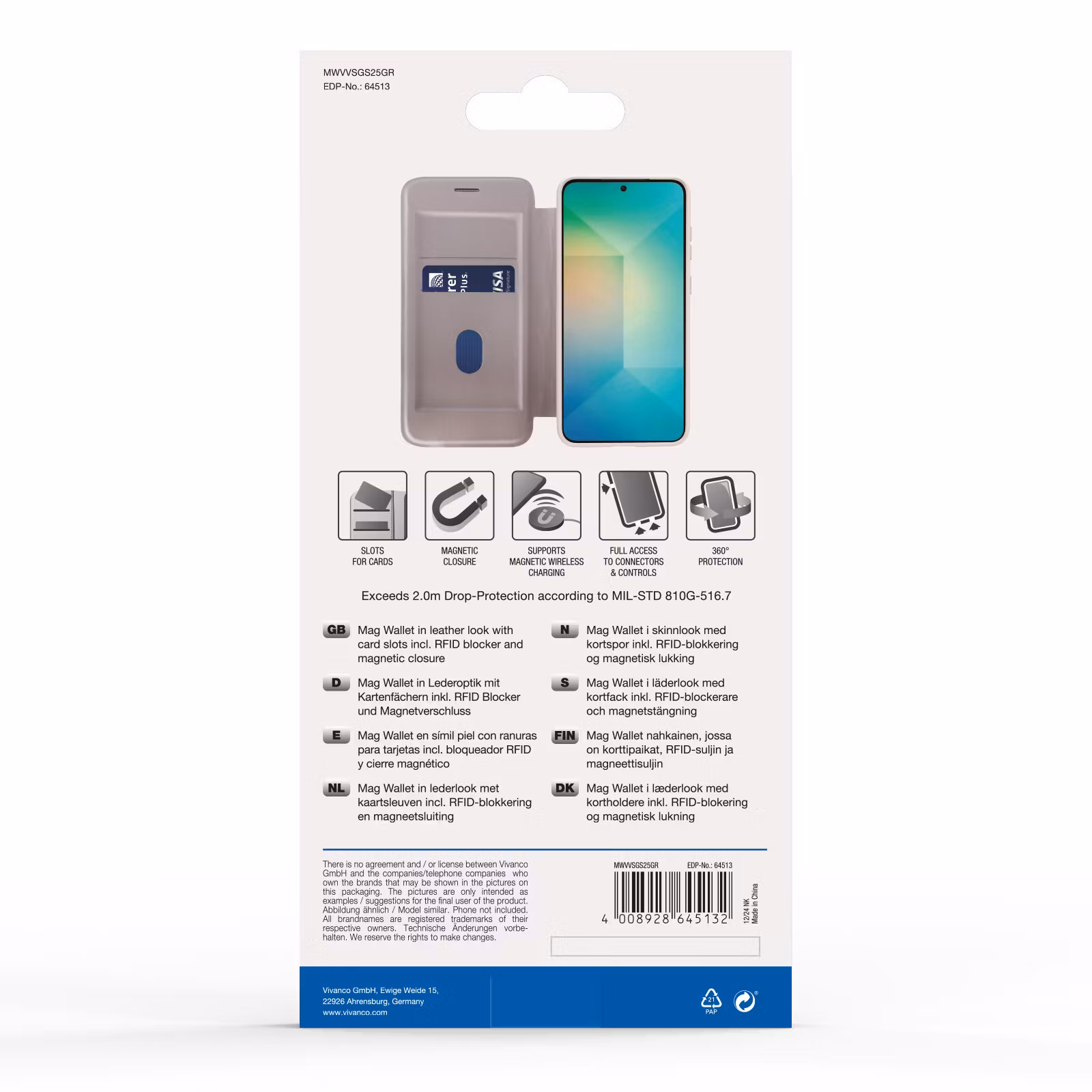 Vivanco Mag Wallet Plånboksfodral Samsung Galaxy S25 Greige